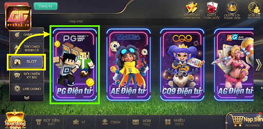 Anh em vào mục “Slot” sau đó chọn “PG Điện tử”