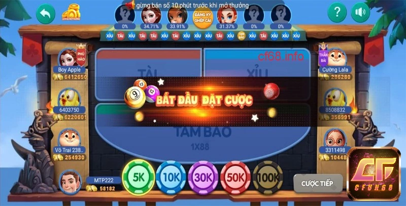 Tài xỉu bingo cfun68 có nhiều mức cược để lựa chọn