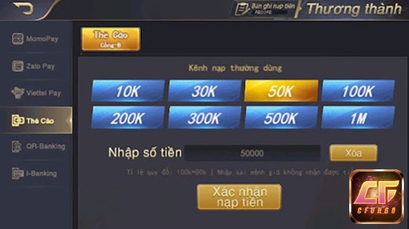 Hướng dẫn nạp gem bằng thẻ cào điện thoại