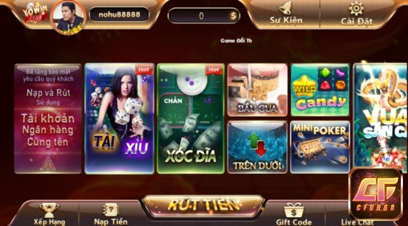 Kho game Yowin.Club đa dạng các sản phẩm cá cược đình đám