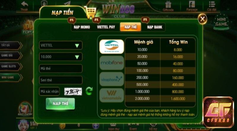 Win688.Clb đa dạng phương thức nạp rút