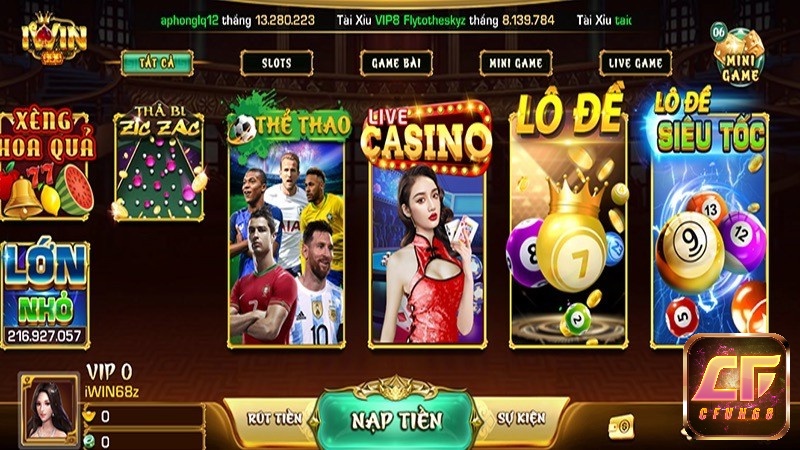 Live casino, thể thao, lô đề làm nên tên tuổi iwin