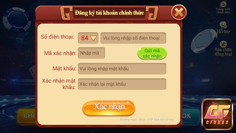 Hoàn tất các thông tin được yêu cầu trên app CF68 khi đăng ký