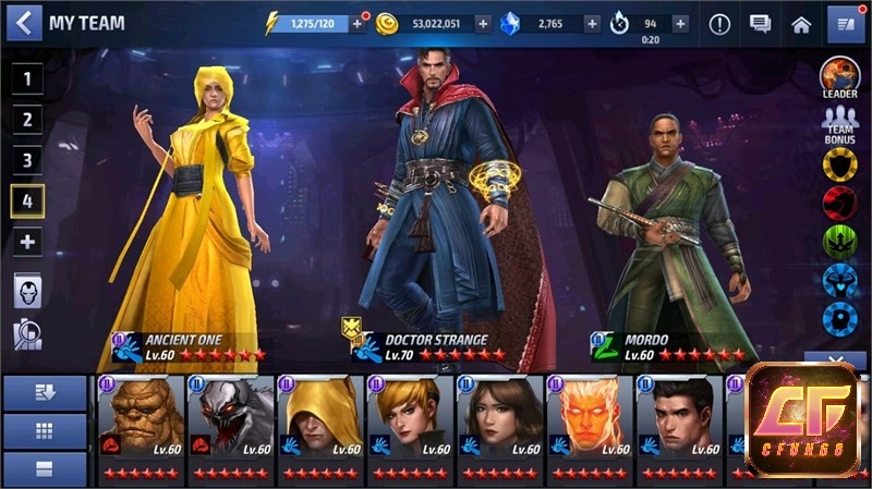 Đội hình chơi trong game đều là các nhân vật siêu anh hùng đến từ vũ trụ Marvel